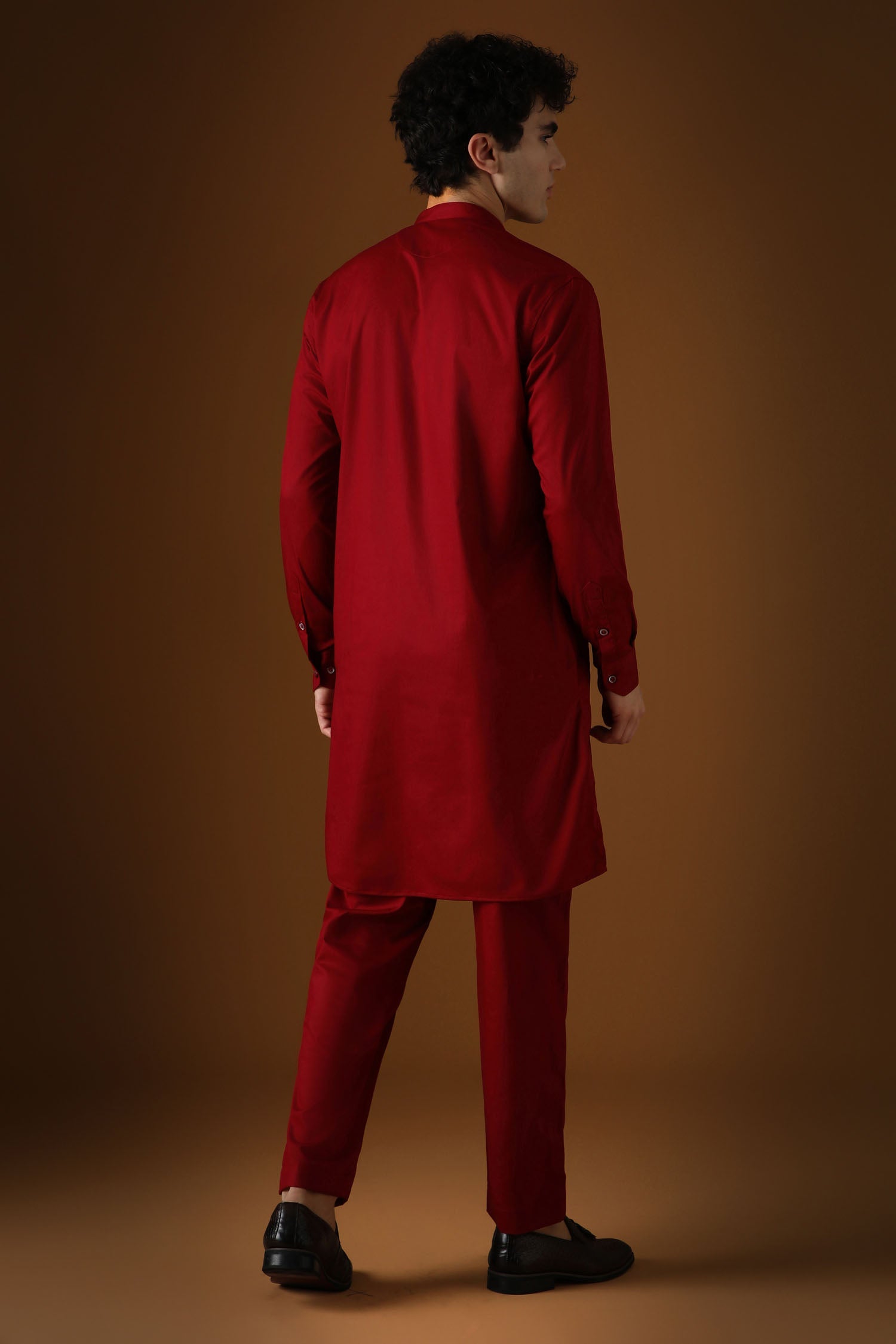 Lotuses - Hand Embroidered Designer Kurta - Burgundy