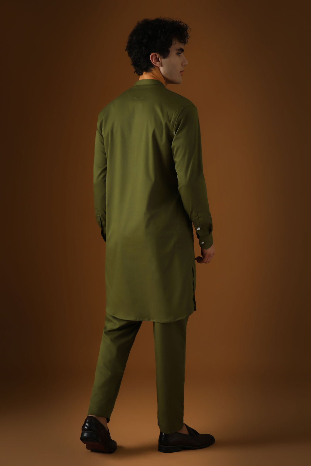 Hamsa - Hand  Embroidered Designer Kurta - Olive Green