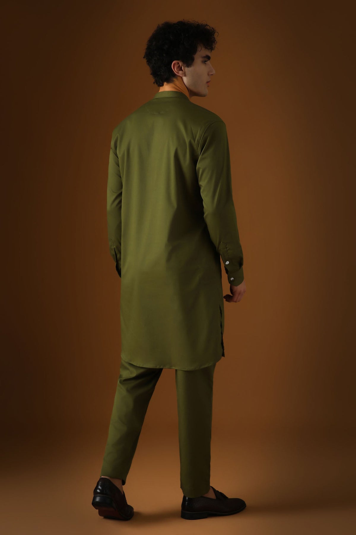 Hamsa - Hand  Embroidered Designer Kurta - Olive Green