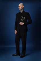 Drizzle Metal  Hand Embroidered Bandhgala - Black