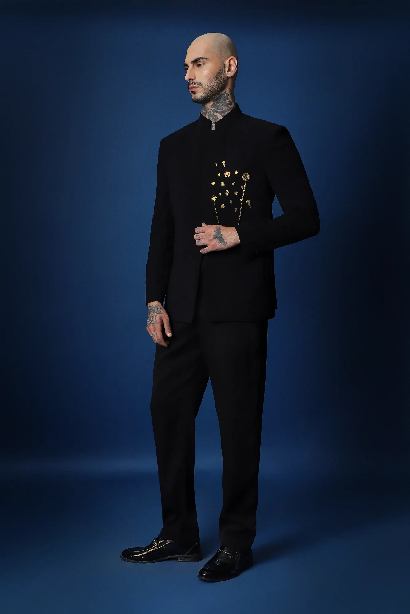 Drizzle Metal  Hand Embroidered Bandhgala - Black