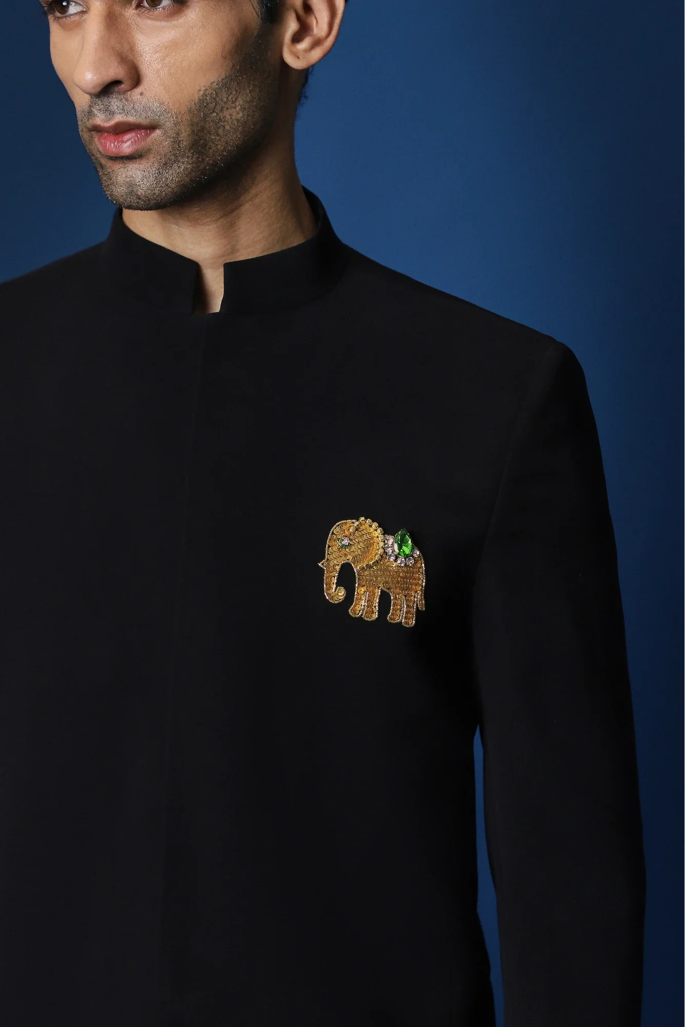 Yanai (Elephant) Hand Embroidered Bandhgala - Black