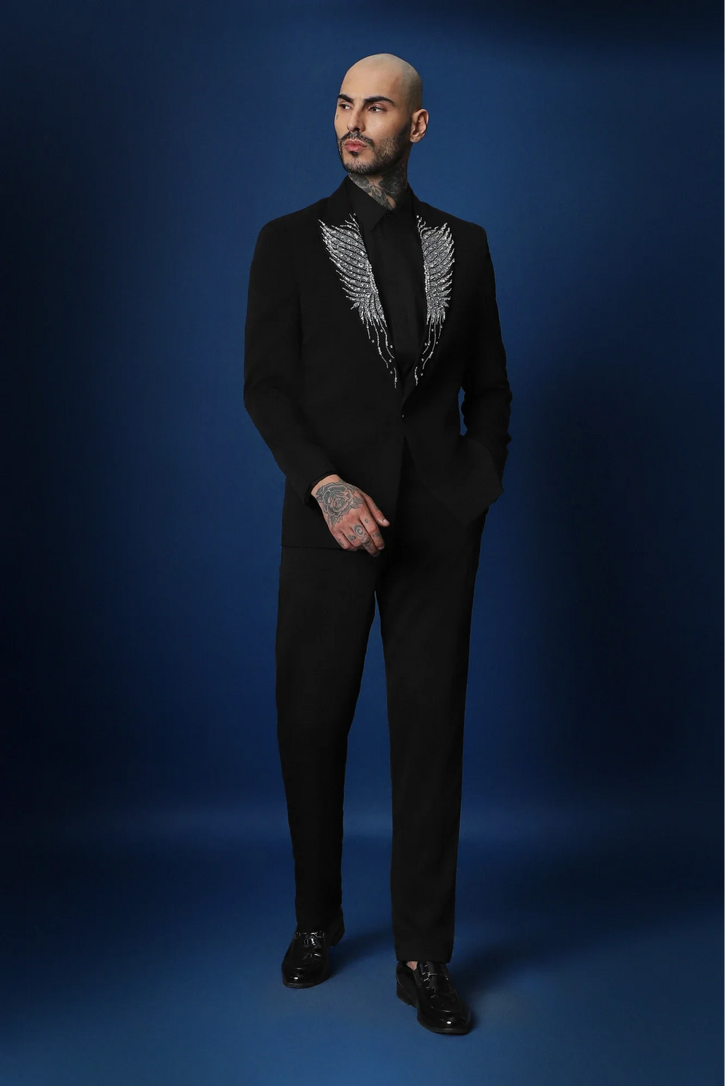Avian Hand Embroidered Tuxedo - Black
