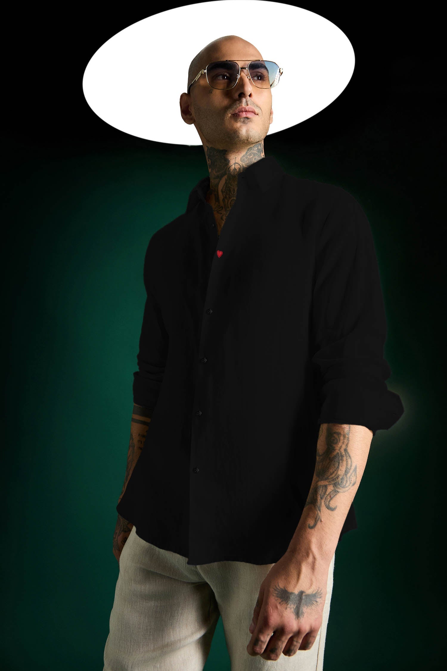 Heart Hand Embroidered Irish Linen Shirt - Black