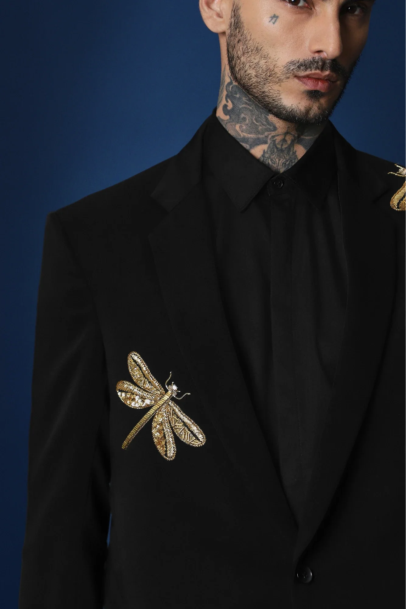 Dragonflies Hand Embroidered Tuxedo - Black