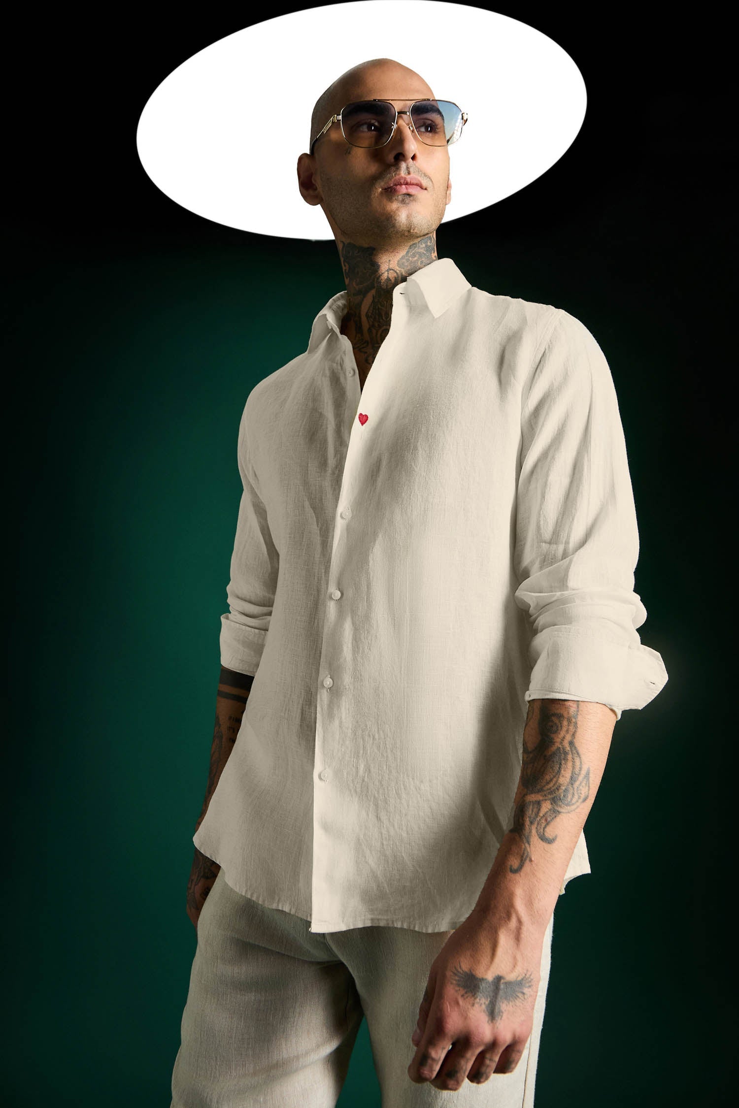Heart Hand Embroidered Irish Linen Shirt - Ivory