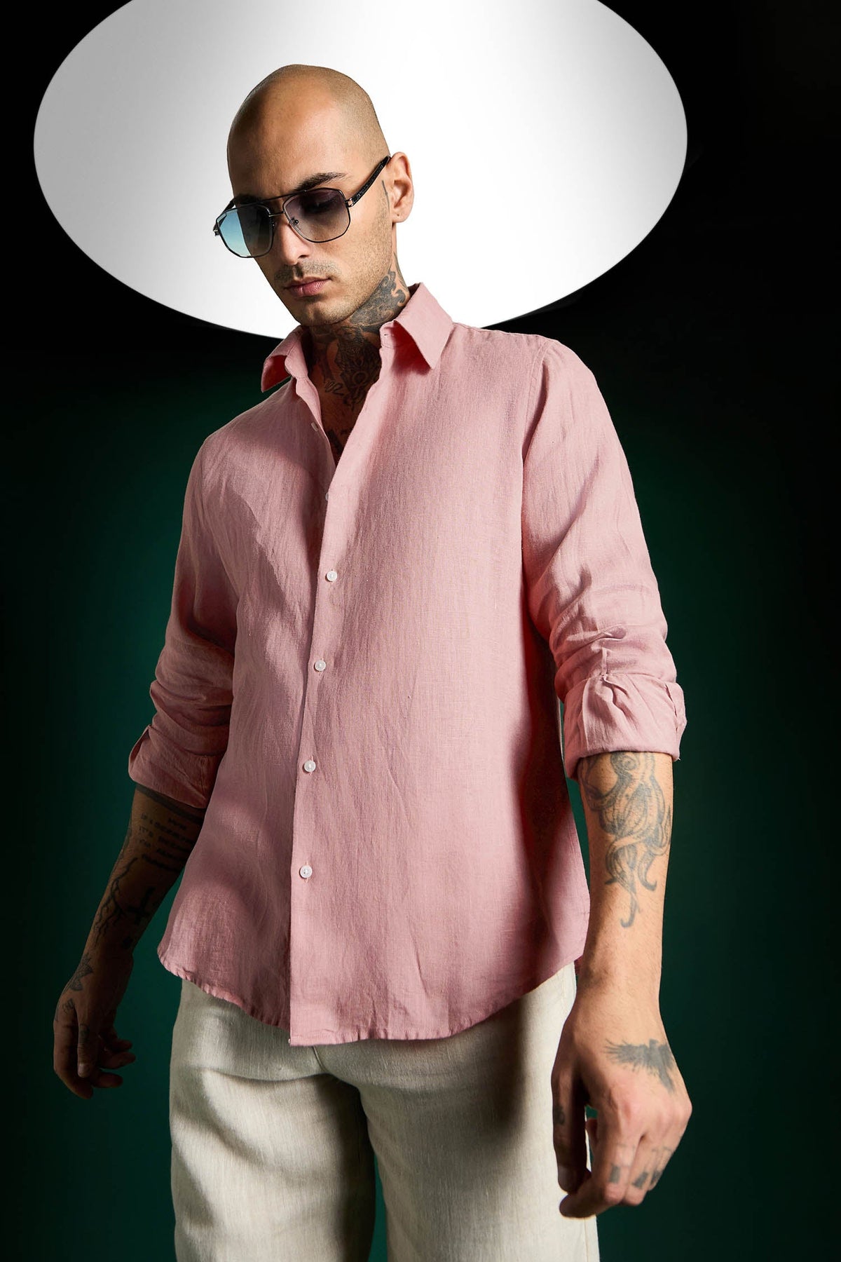 Irish Hand Embroidered Linen Shirt - Salmon Pink