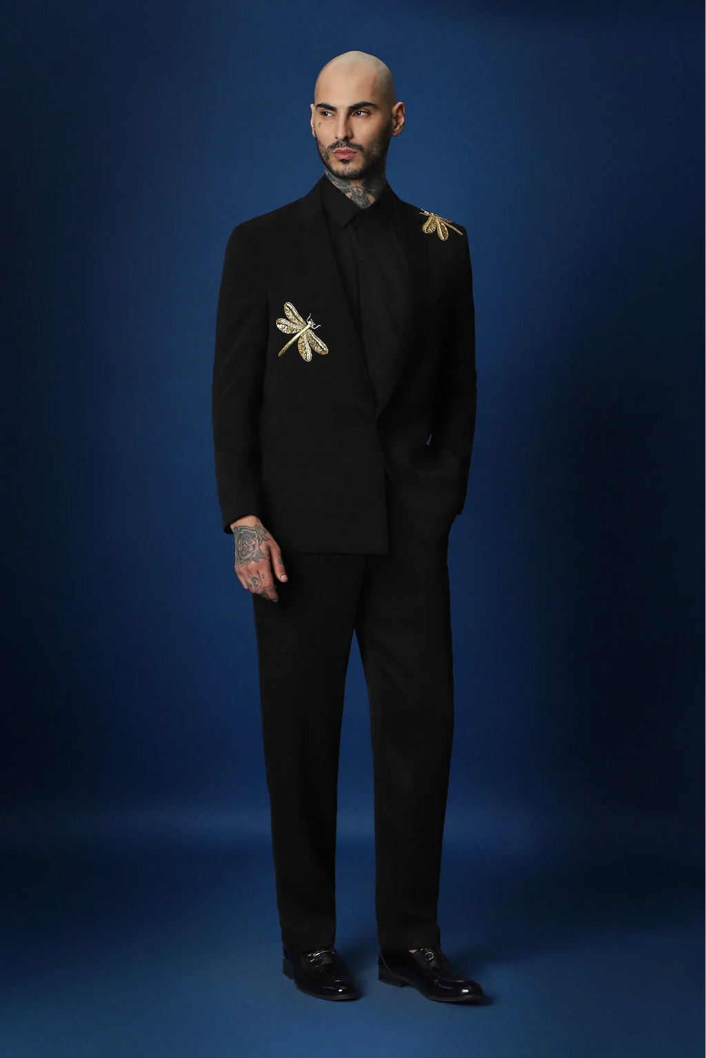 Dragonflies Hand Embroidered Tuxedo - Black