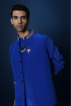 Groom Squad Hand Embroidered Crepe Bundi With Kurta  - Royal Blue