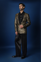 Leopard / Animal Print Hand Embroidered Tuxedo - Black