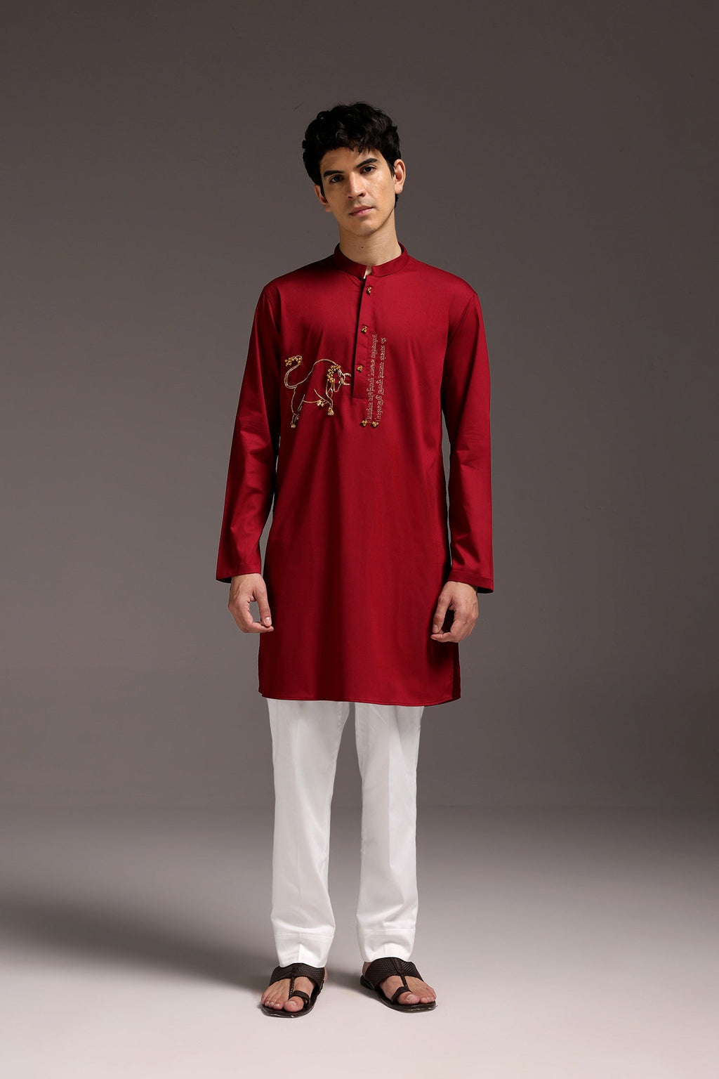 Nandi(Bull) - Hand Embroidered Designer Kurta - Burgandy