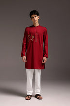 Nandi(Bull) - Hand Embroidered Designer Kurta - Burgandy