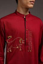 Nandi(Bull) - Hand Embroidered Designer Kurta - Burgandy