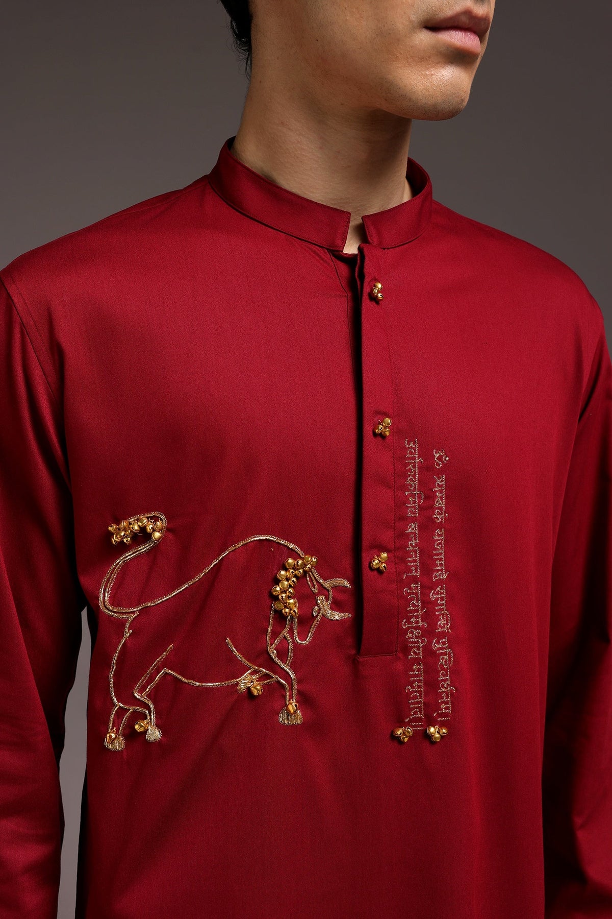 Nandi(Bull) - Hand Embroidered Designer Kurta - Burgandy
