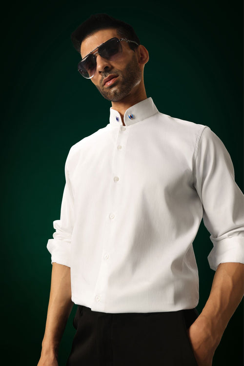 Avaia - Hand Embroidered Designer Shirt - White