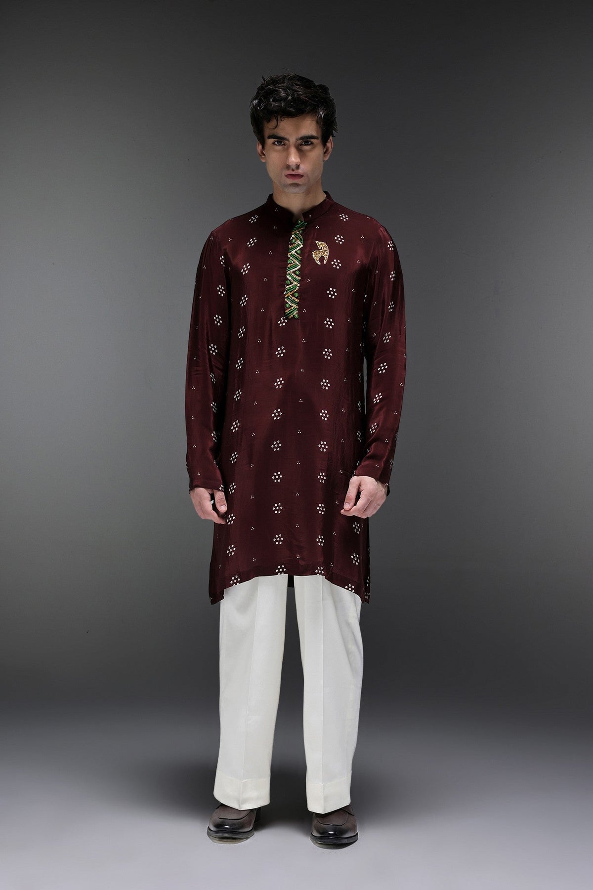 Brown Munde Bhandini - Hand Embroidered Designer Kurta - Brown