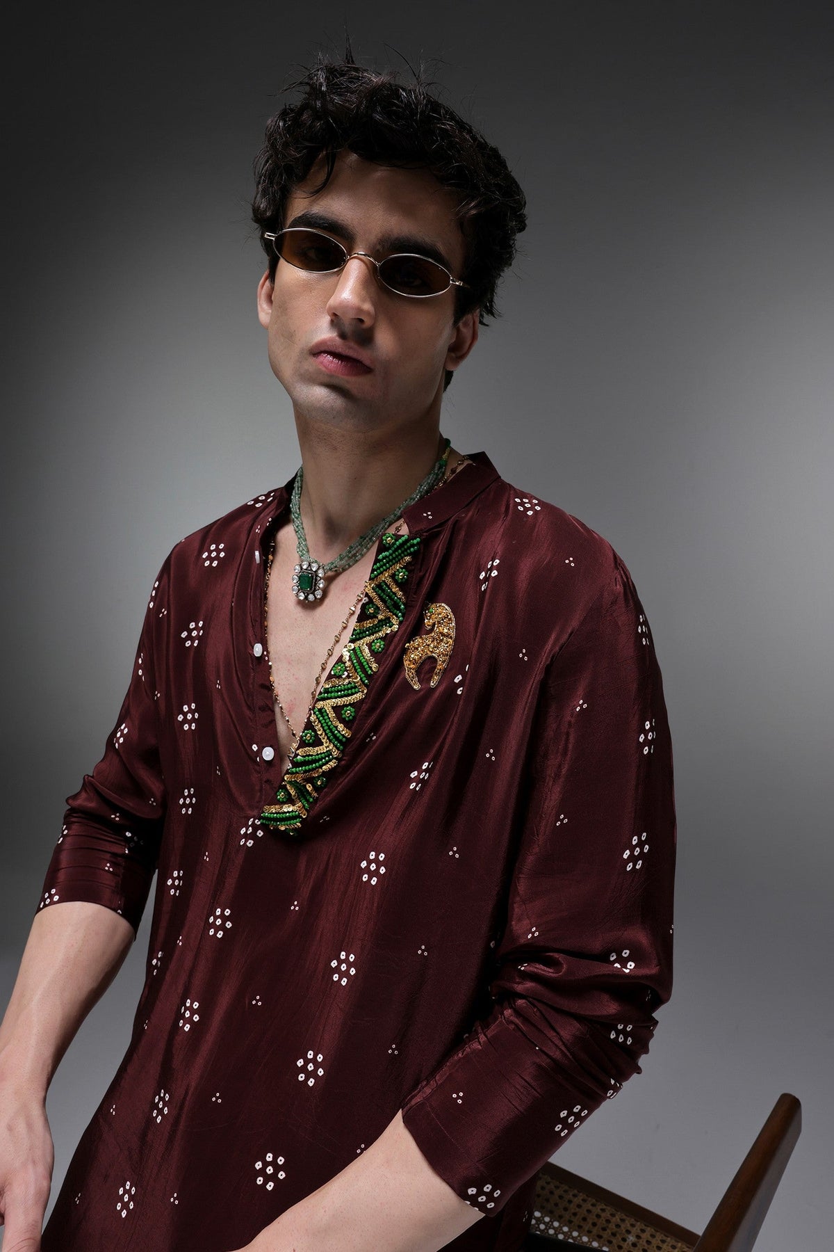 Brown Munde Bhandini - Hand Embroidered Designer Kurta - Brown