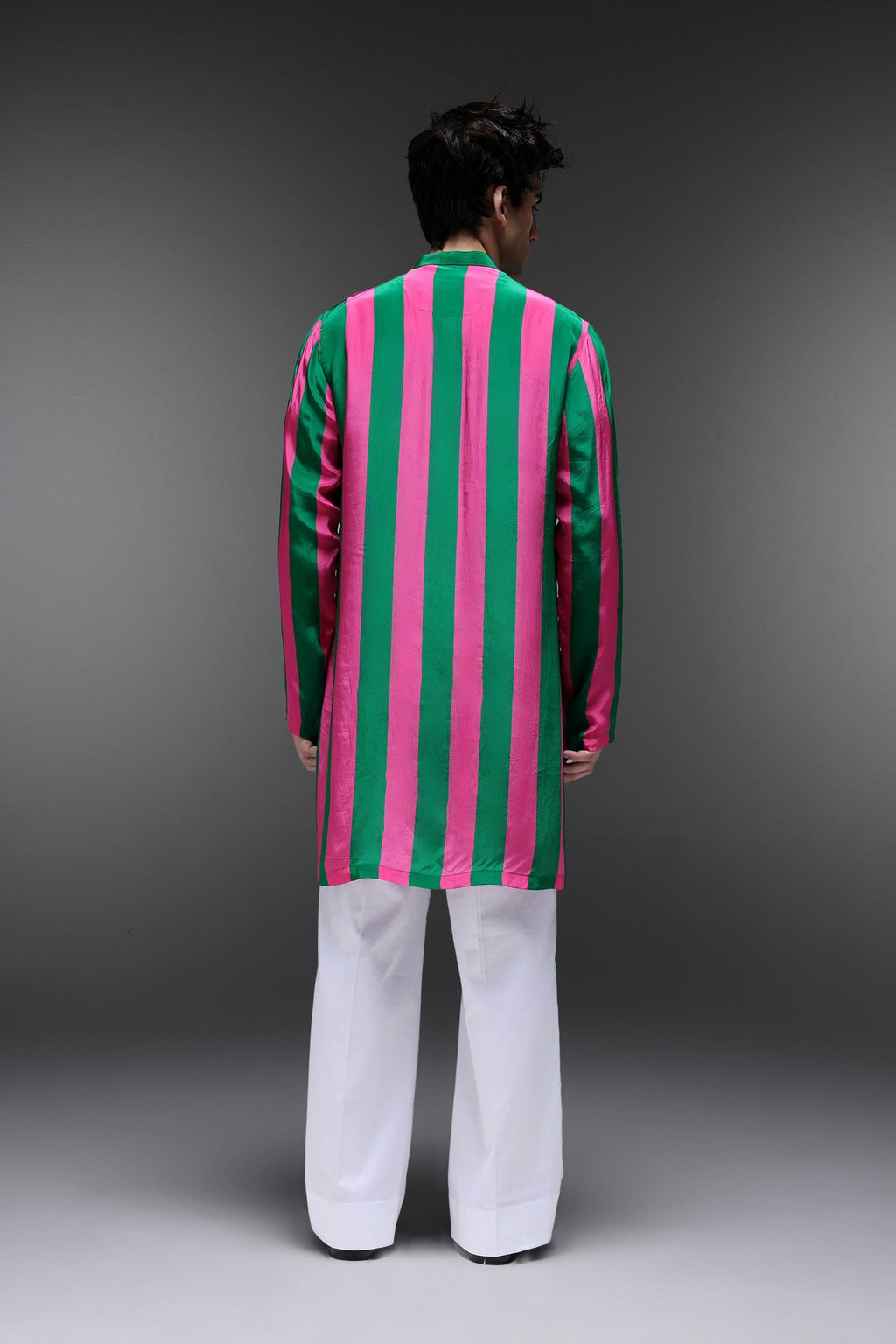 Clio - Hand Embroidered Designer Kurta - Pink & Green