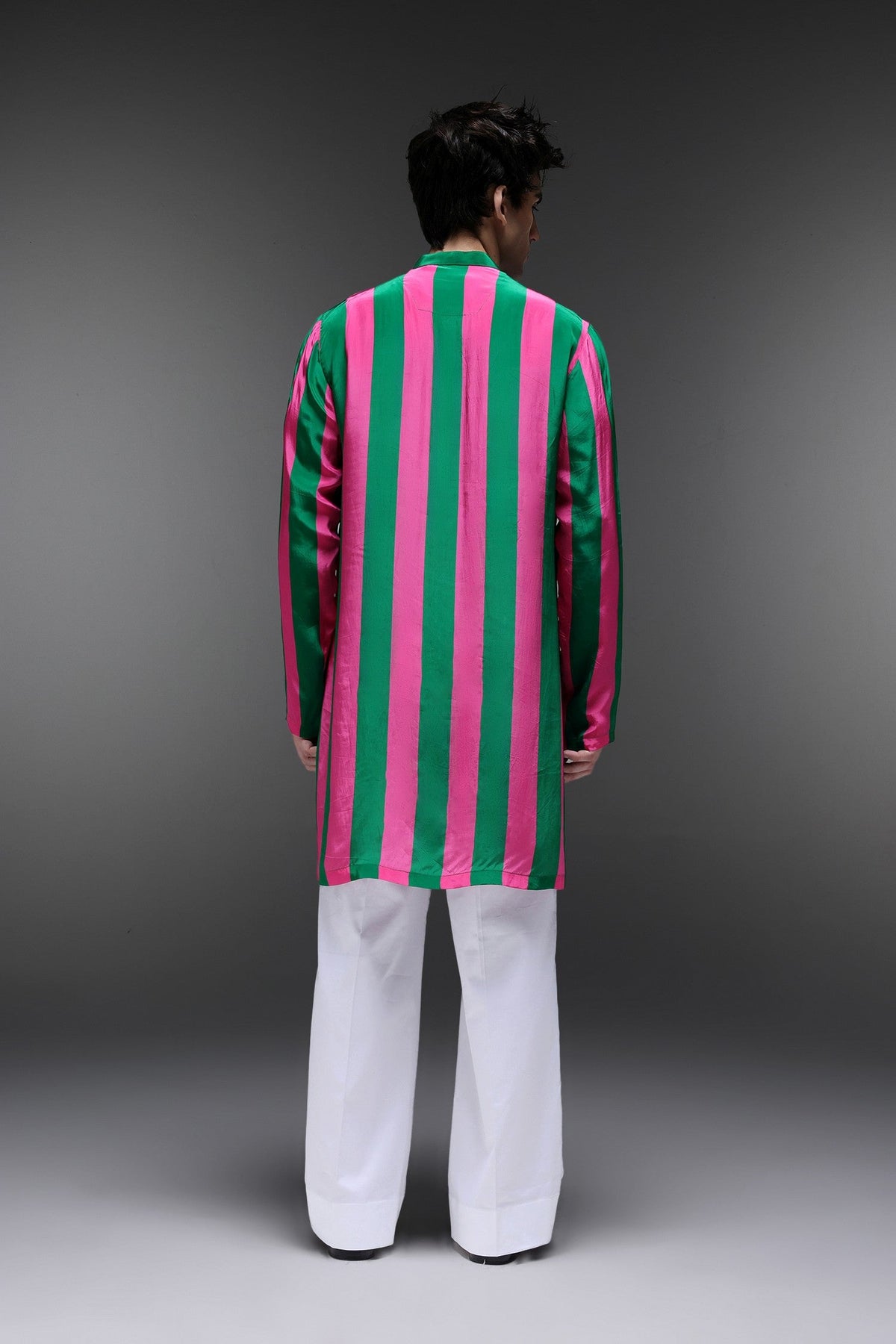 Clio - Hand Embroidered Designer Kurta - Pink & Green