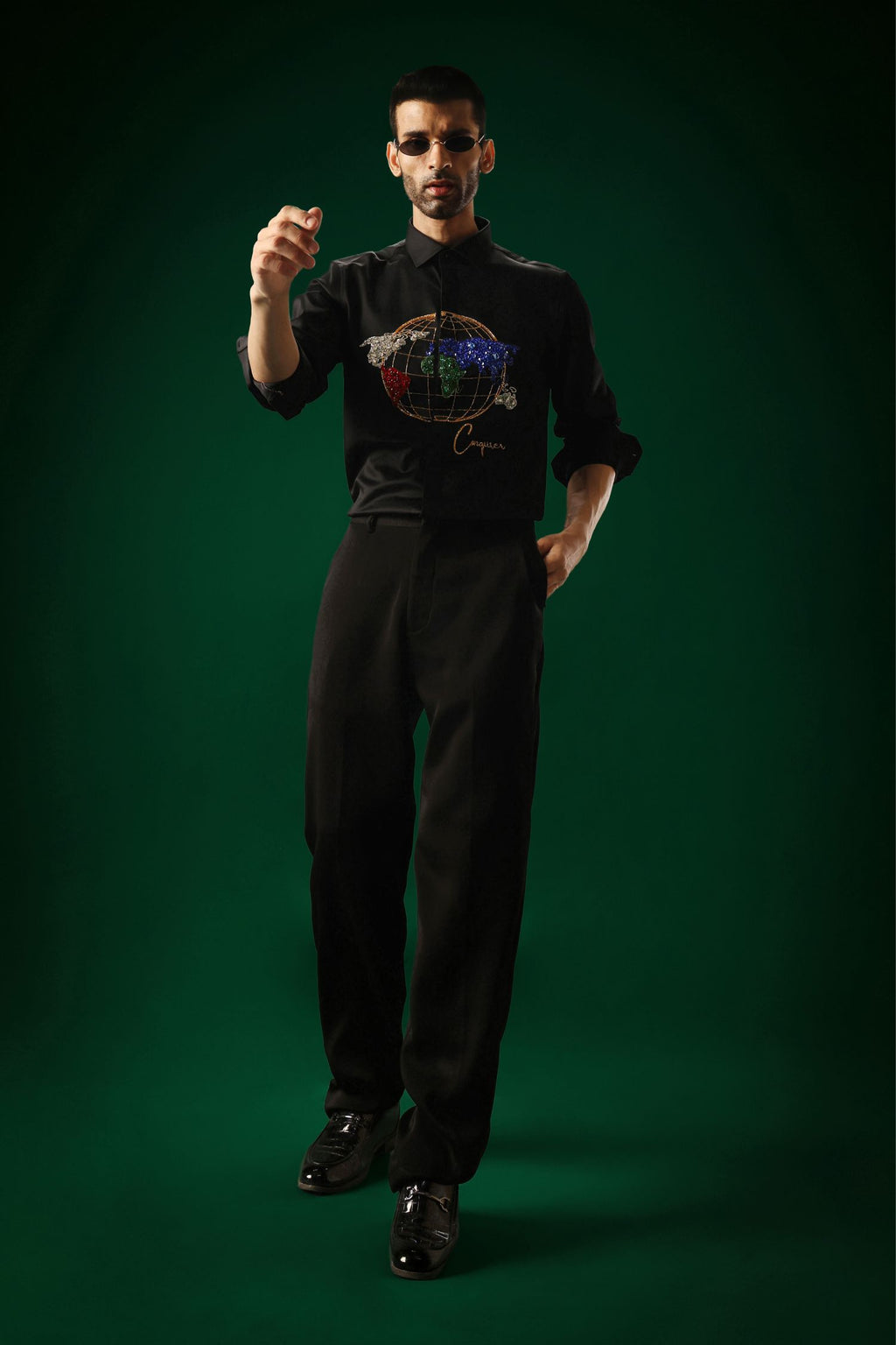 Conquerer(Globe) - Hand Embroidered Designer Shirt