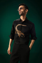 Crocodile - Hand Embroidered Designer Shirt - Black