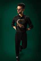 Crocodile - Hand Embroidered Designer Shirt - Black