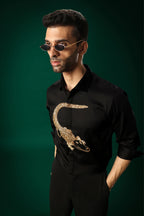 Crocodile - Hand Embroidered Designer Shirt - Black