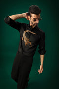 Crocodile - Hand Embroidered Designer Shirt - Black