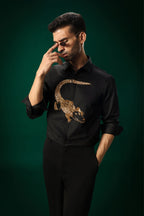 Crocodile - Hand Embroidered Designer Shirt - Black