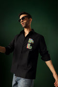 Chameleon - Hand Embroidered Oversized Designer Shirt - Black