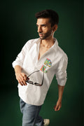 Chameleon - Hand Embroidered Oversized Designer Shirt - White