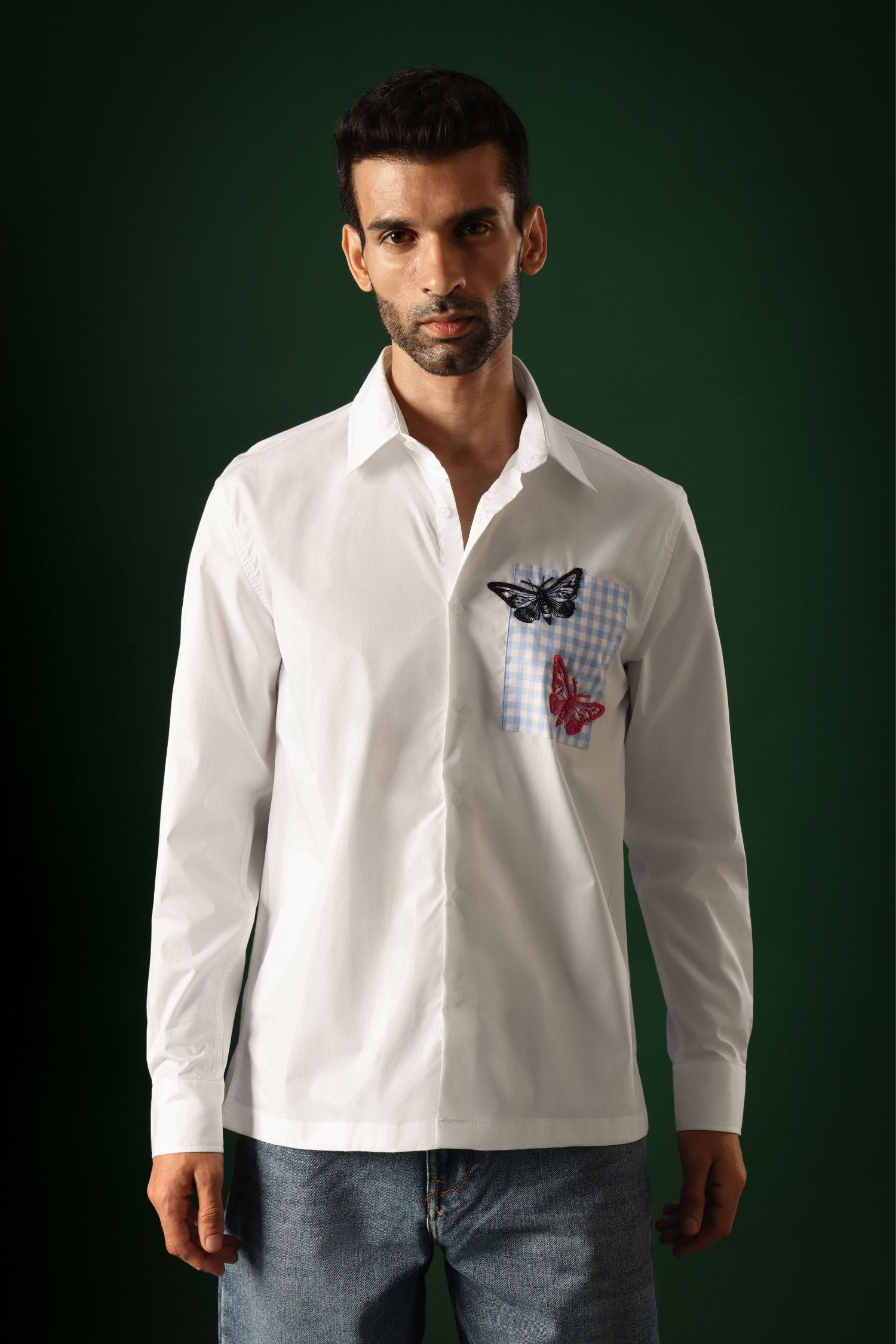 Flutter - Hand Embroidered Designer Shirt - White