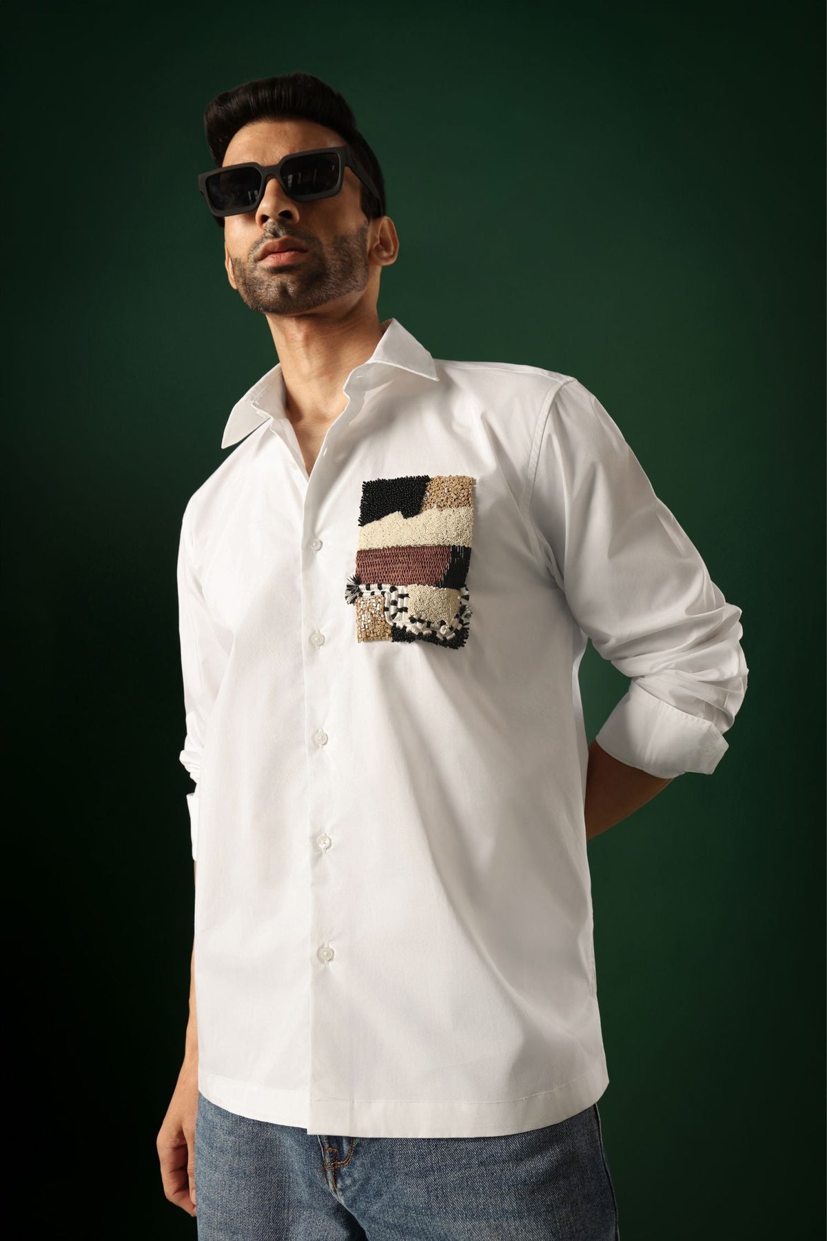 Fragment - Hand Embroidered Oversized Designer Shirt - White
