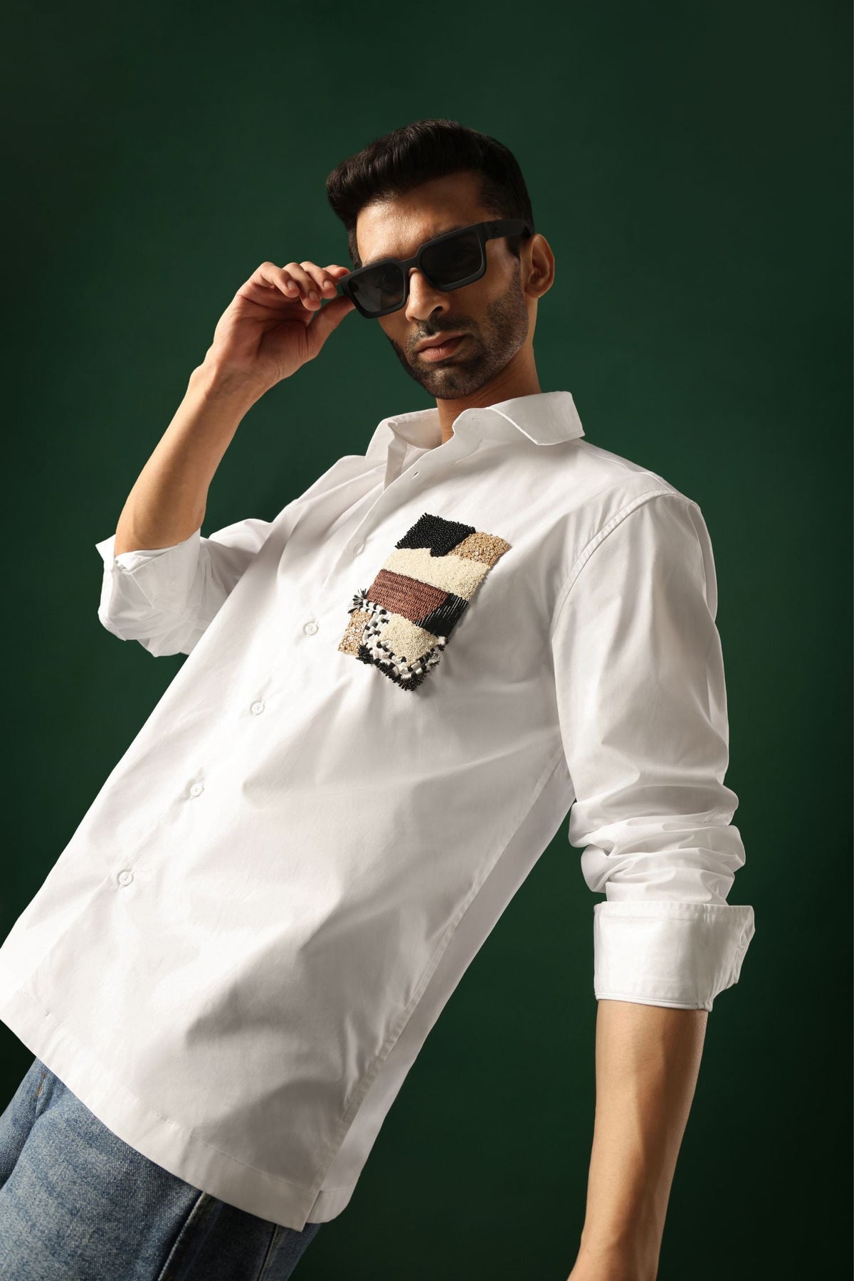 Fragment - Hand Embroidered Oversized Designer Shirt - White