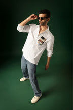 Fragment - Hand Embroidered Oversized Designer Shirt - White