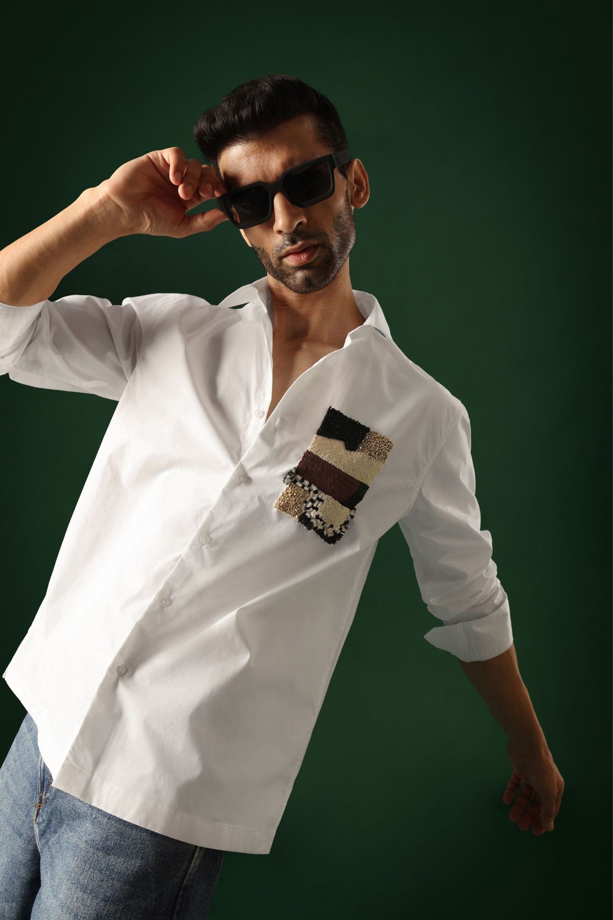 Fragment - Hand Embroidered Oversized Designer Shirt - White
