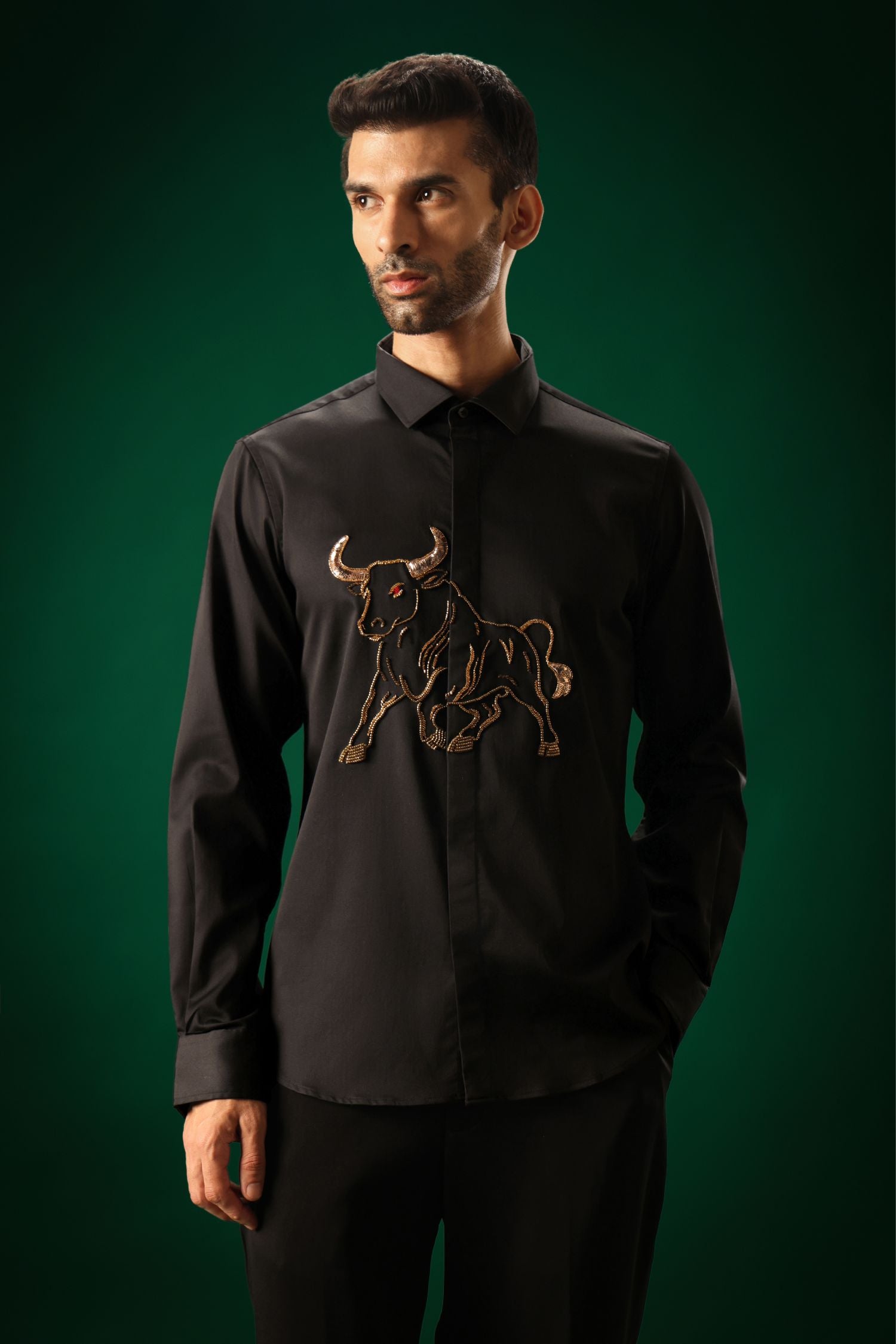 Gini(Bull) - Hand Embroidered Designer Shirt