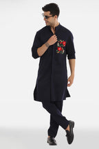 Birds Blossom Kurta - Navy Blue