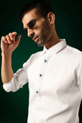 Izel - Hand Embroidered Designer Shirt - White
