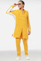 Yellow and ivory linen kurta set