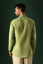 Heart Hand Embroidered Irish Linen Shirt - Green