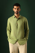 Heart Hand Embroidered Irish Linen Shirt - Green