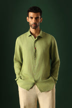 Heart Hand Embroidered Irish Linen Shirt - Green