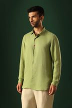 Heart Hand Embroidered Irish Linen Shirt - Green