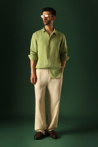 Heart Hand Embroidered Irish Linen Shirt - Green