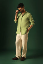 Heart Hand Embroidered Irish Linen Shirt - Green