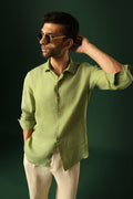 Heart Hand Embroidered Irish Linen Shirt - Green