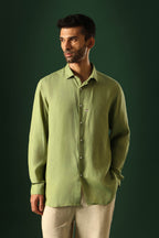 Daisy Hand Embroidered Irish Linen Shirt - Green