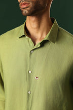 Daisy Hand Embroidered Irish Linen Shirt - Green