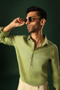 Daisy Hand Embroidered Irish Linen Shirt - Green